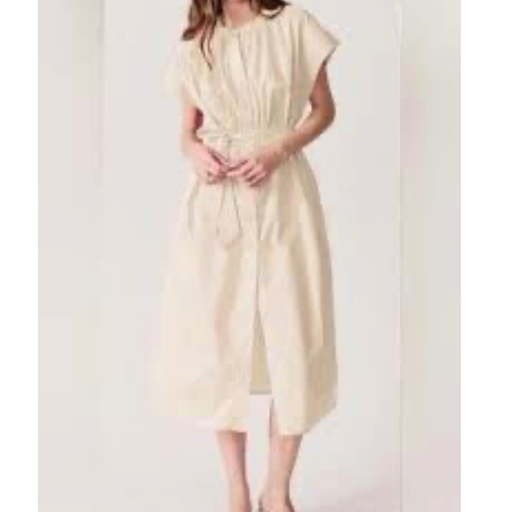 Deluc Cancela Butter Yellow Cotton Poplin Button Down Cap Sleeve Dress Medium